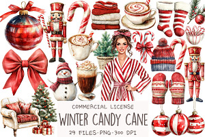 Cozy Winter Candy Cane Clipart, an Illustration by OK Design