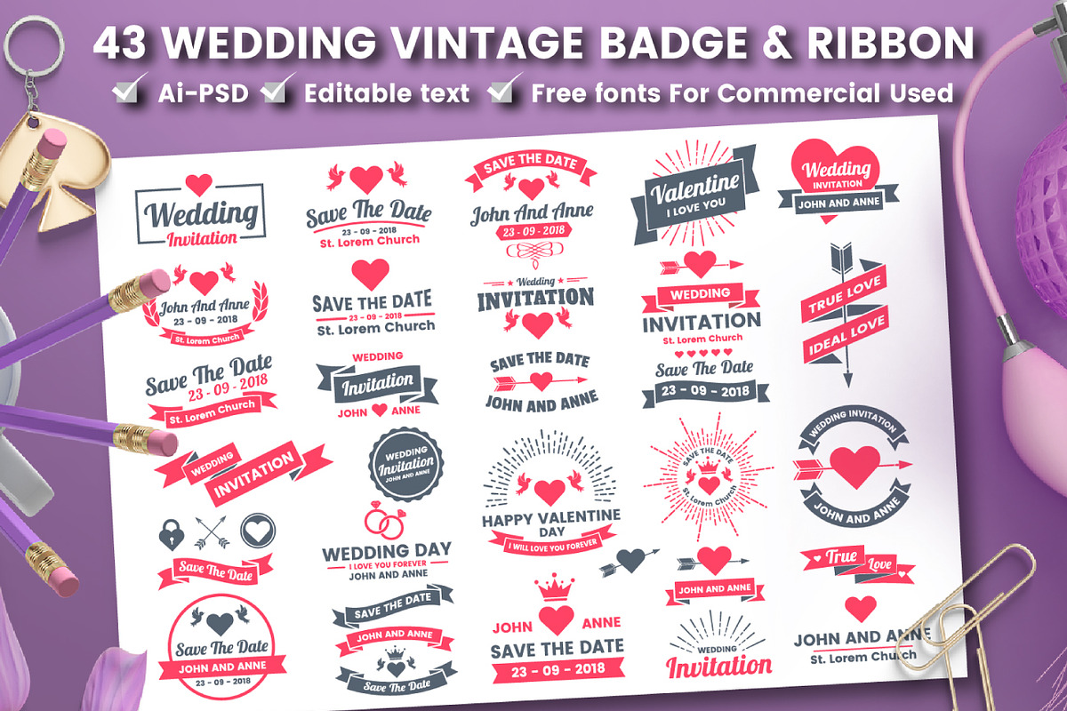 43 WEDDING VINTAGE BADGE & RIBBON, an Invitation Template by Toonsteb (Photo 12 of 14)