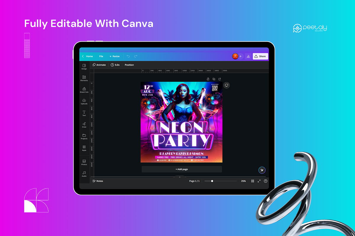 Neon Summer Flyer Canva Template, a Flyer Template by PeetalyStudioDesigns (Photo 4 of 5)