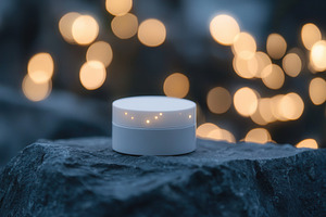 White cosmetic jar placed on a dark, a Photo by Pavel_design