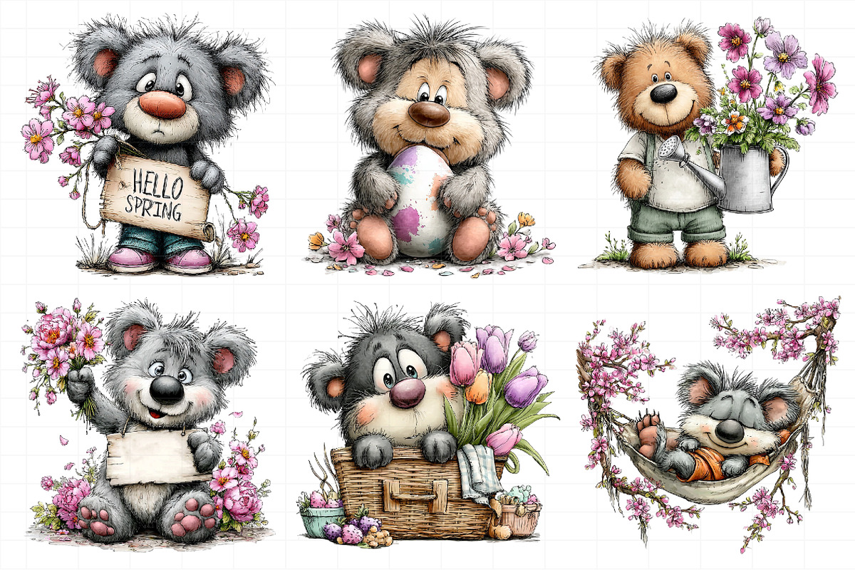 Spring Teddy Bear Clipart Set Bundle, an Illustration by Daily.Designs (Photo 5 of 8)