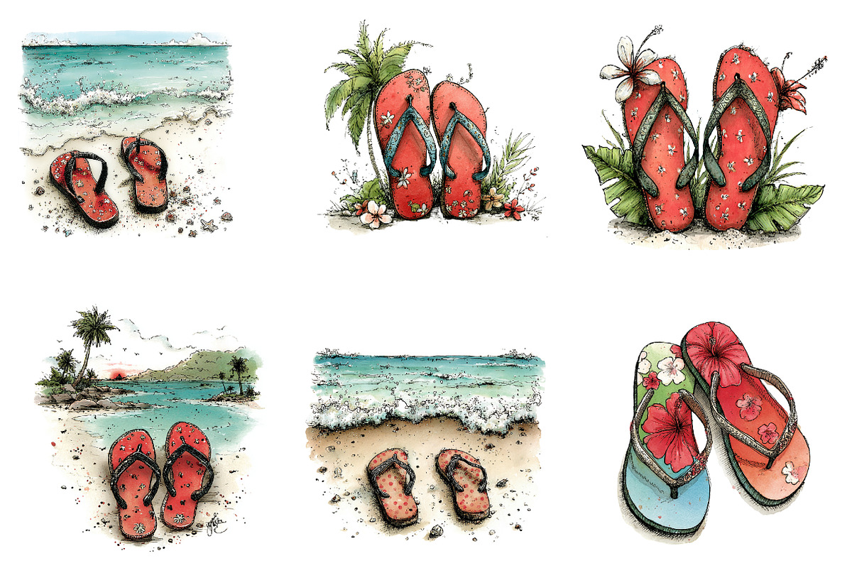 Watercolor Summer Flip Flop Clipart, an Illustration by CreationArt (Photo 6 of 7)