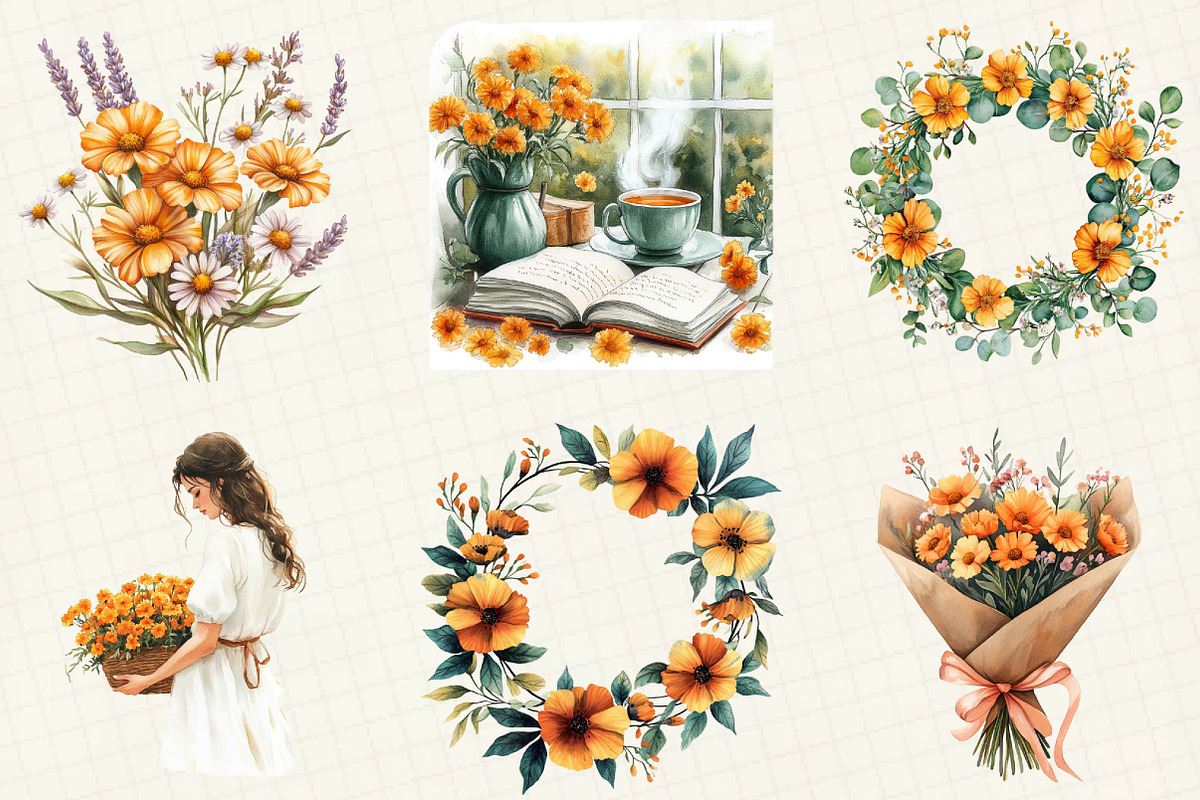 Spring Marigold Clipart, a Work Illustration by OK Design (Photo 2 of 3)