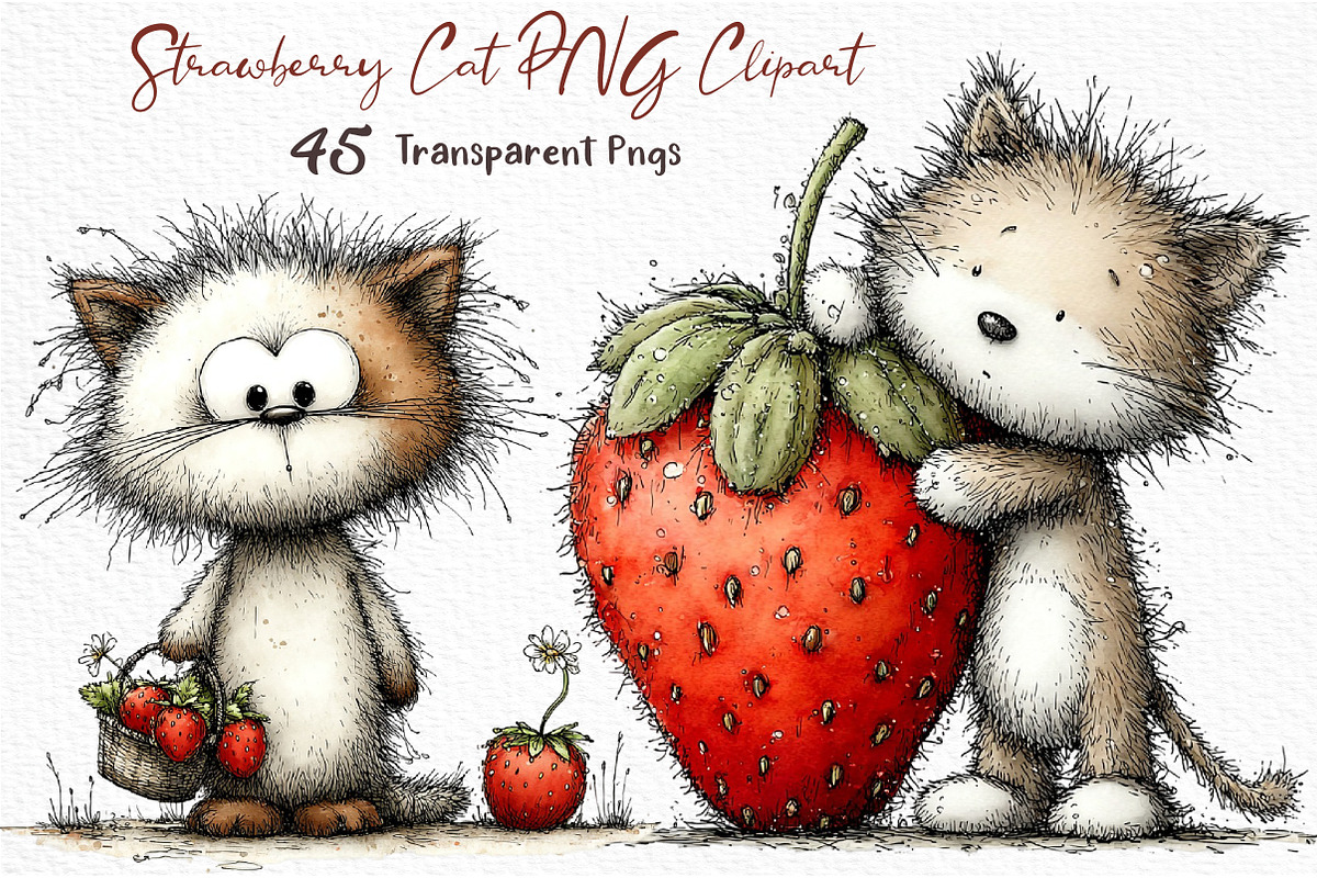Strawberry Cat PNG Clipart, an Animal Illustration by Craft Nest (Photo 1 of 5)