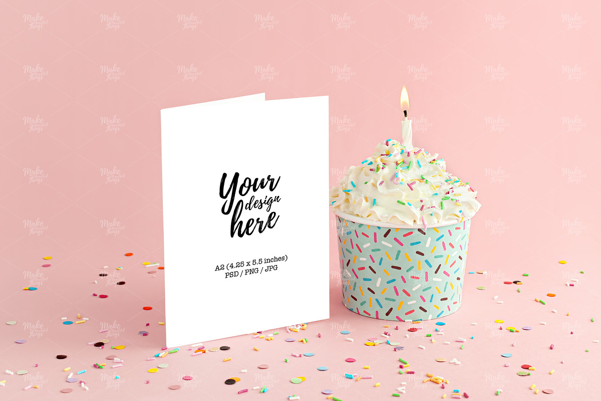 A2 Birthday card Mockup, a Print Template by Make Beautiful Things (Photo 1 of 6)
