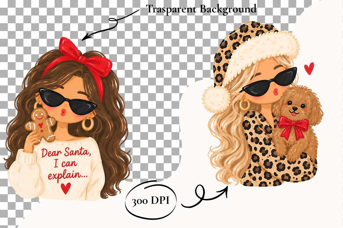 Girly Christmas Clipart Leopard Bow, a Seasonal Illustration by SugarCloudStudioArt (Photo 2 of 6)