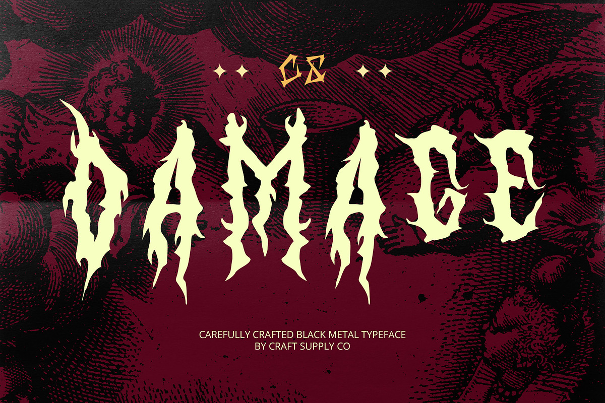 CS Damage – Black Metal Font, a Blackletter Font by Craft Supply Co. (Photo 1 of 8)