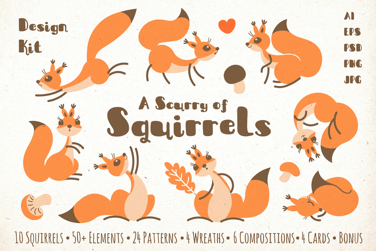A Scurry of Squirrels - Design Kit, an Animal Illustration by Baksiabat (Photo 1 of 12)