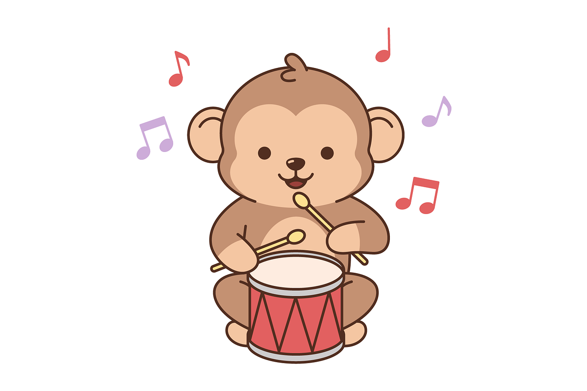 Monkey playing a drum, an Animal Illustration by Cmeree (Photo 2 of 3)