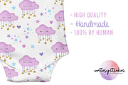 Cute lavender sleeping cloud Pattern, a Pattern Graphic by Waterystrokes (Thumbnail 2 of 3)