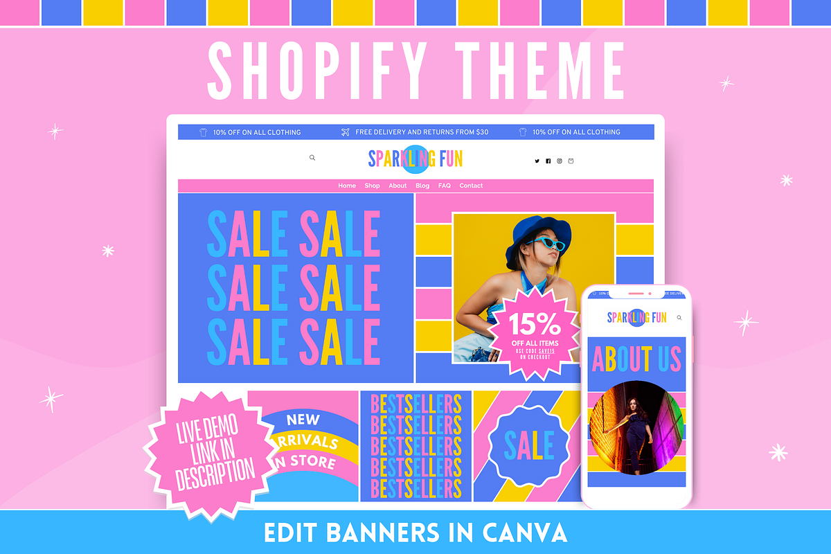Fun and Colorful Shopify Theme, a Shopify Template by SunshineStudioBoutique (Photo 1 of 9)