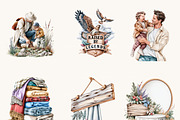 Watercolor Father & Kids Clipart, a Person Illustration by BusyDaydesign (Thumbnail 4 of 9)