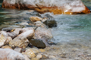 Boulders and stones in the river bed of the Soca river, Bovec, Slovenia,, a Nature Photo by Bepslabor