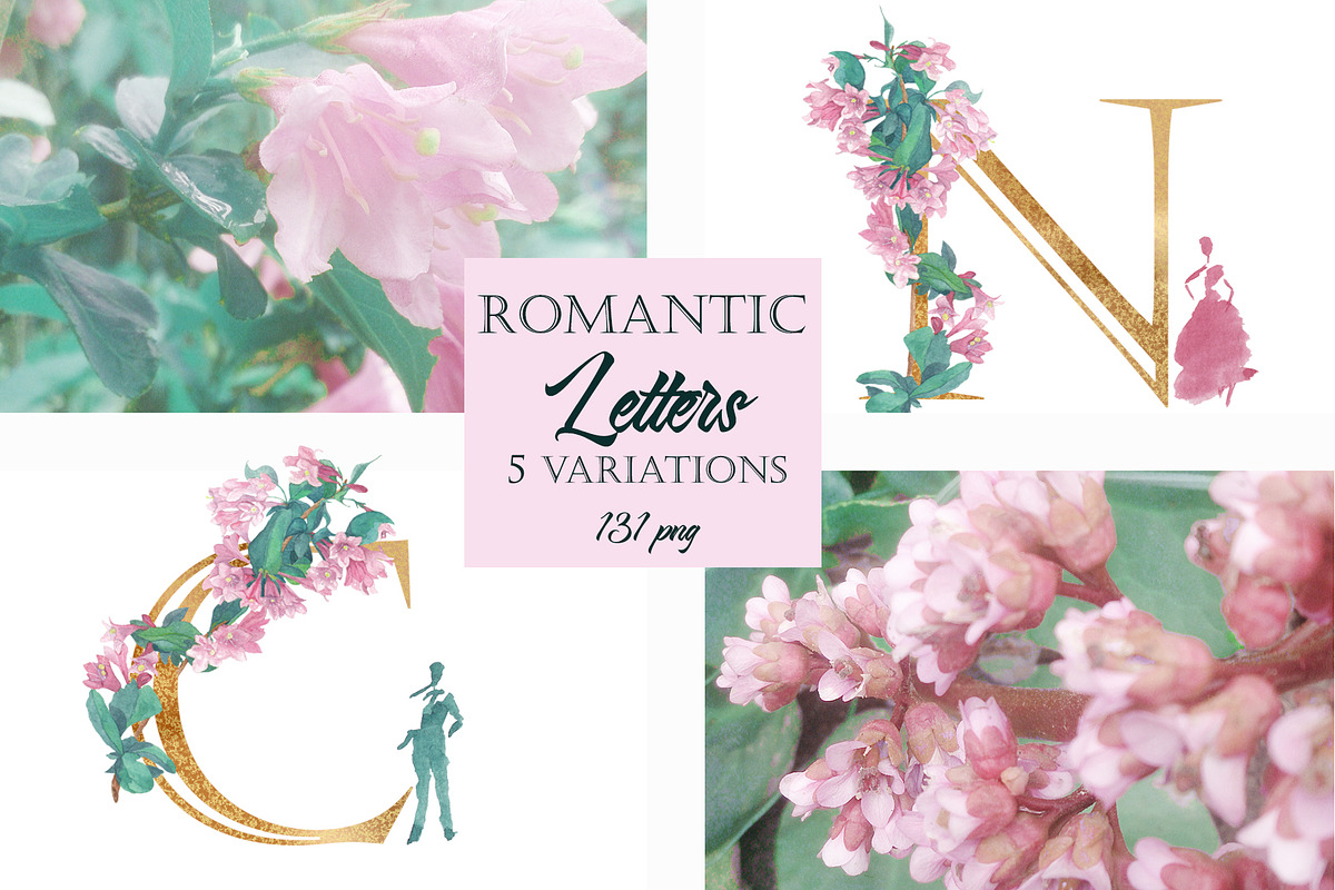 Romantic Alphabet Letters Floral PNG, an Illustration by ColorfulNest (Photo 1 of 5)