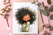 Whimsical black afro girl clipart, an Illustration by SinaCreation (Thumbnail 7 of 11)