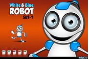White & Blue Robot Character - Set 1, a Technology Illustration by DesignWolf (Thumbnail 1 of 2)