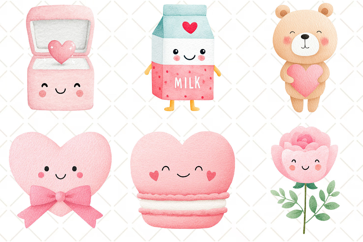 Kawaii Valentines Clipart, an Illustration by Black Bird Studio (Photo 6 of 6)