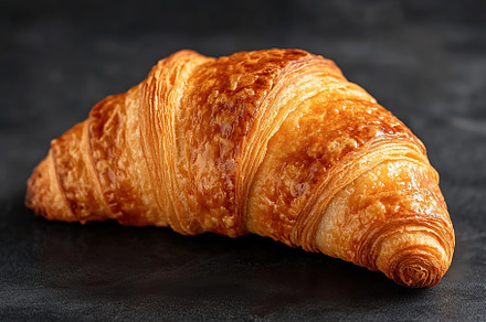 French pastry croissant on black background, a Food & Drink Photo by AlyaAnd