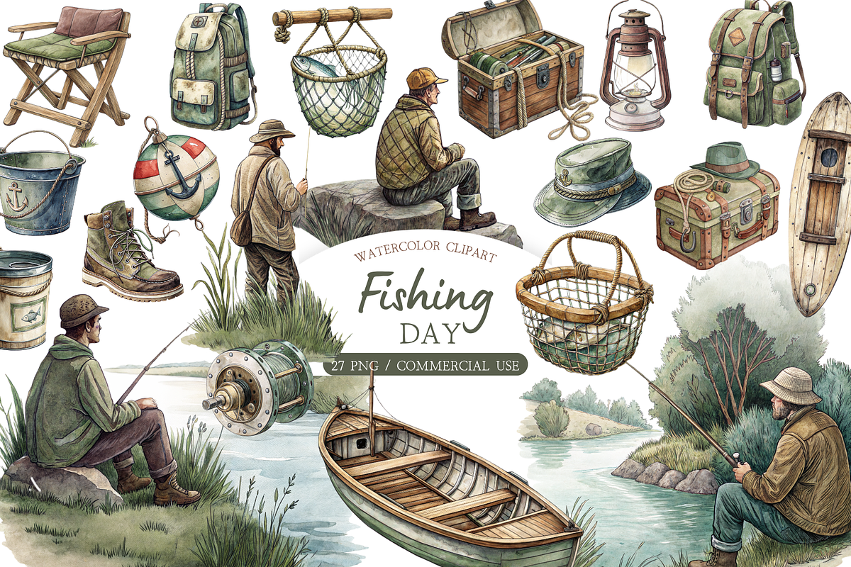 Fathers Day Fishing Graphics Set, an Illustration by MockupWizard (Photo 1 of 5)