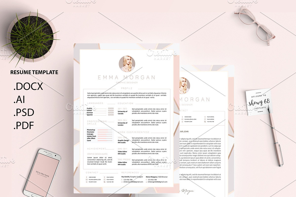Crystal Pink Resume Template M, a Resume Template by Showy68 Template (Photo 3 of 4)