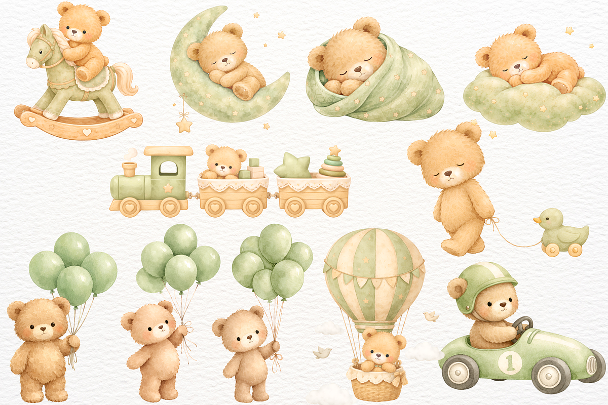 Teddy Bear Nursery Atelier Clipart, an Animal Illustration by SugarCloudStudioArt (Photo 4 of 6)