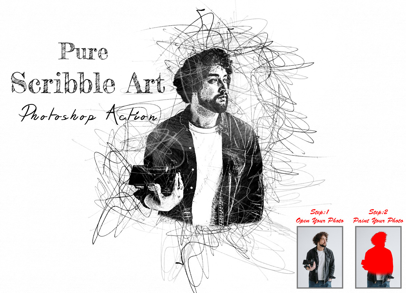 Pure Scribble Art Photoshop Action, an Action Add-On by Studio Retouch