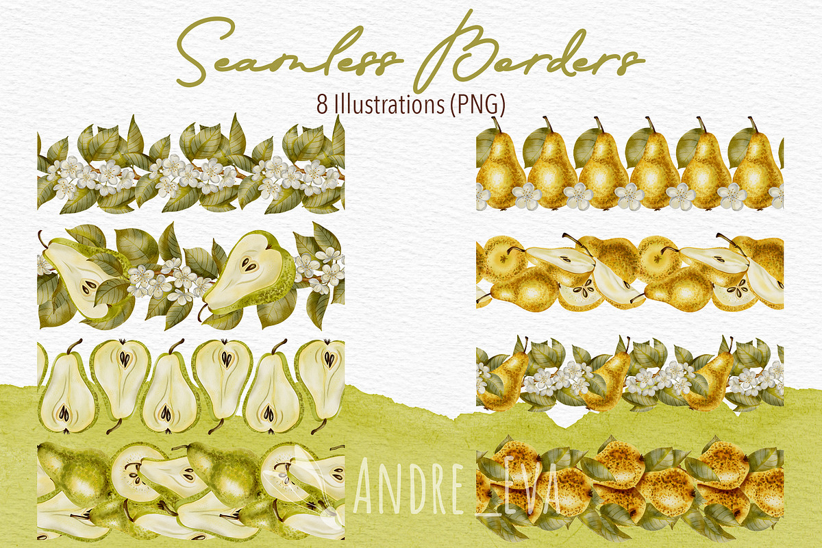 Watercolor Pears Clipart/Pattern, an Illustration by Andre_Eva (Photo 9 of 10)