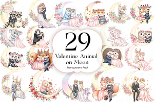 Valentine Animal on Moon PNG Clipart, an Animal Illustration by KennedyStudio