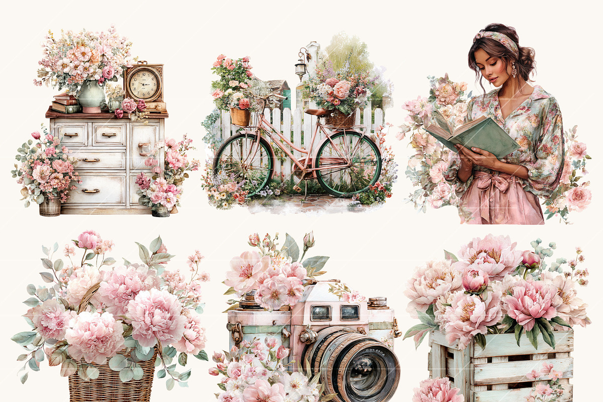 Floral Lifestyle Clipart Bundle, an Object Illustration by BusyDaydesign (Photo 4 of 9)