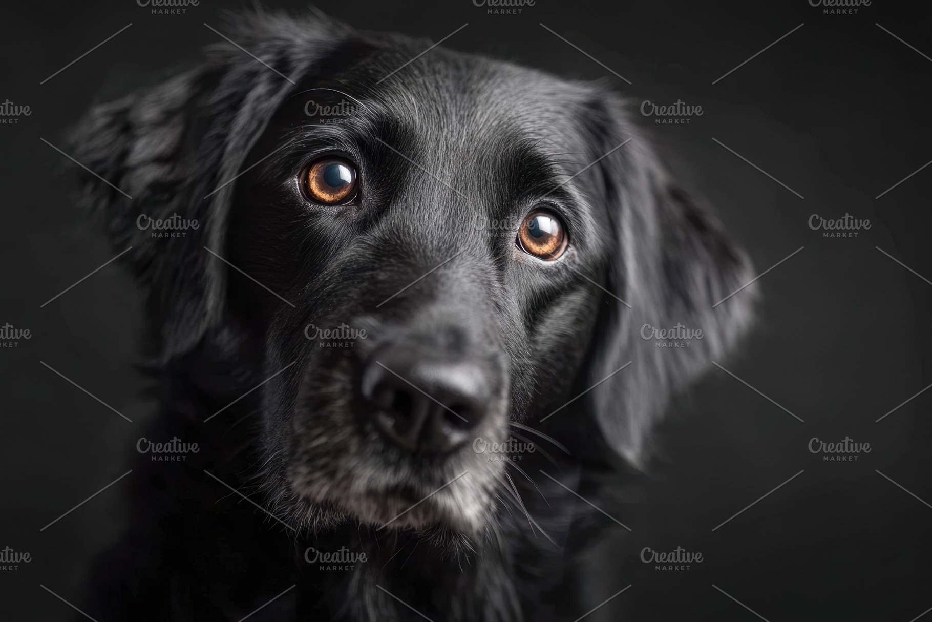 Close-up of a black dog on dark background, an Animal Photo by AlyaAnd