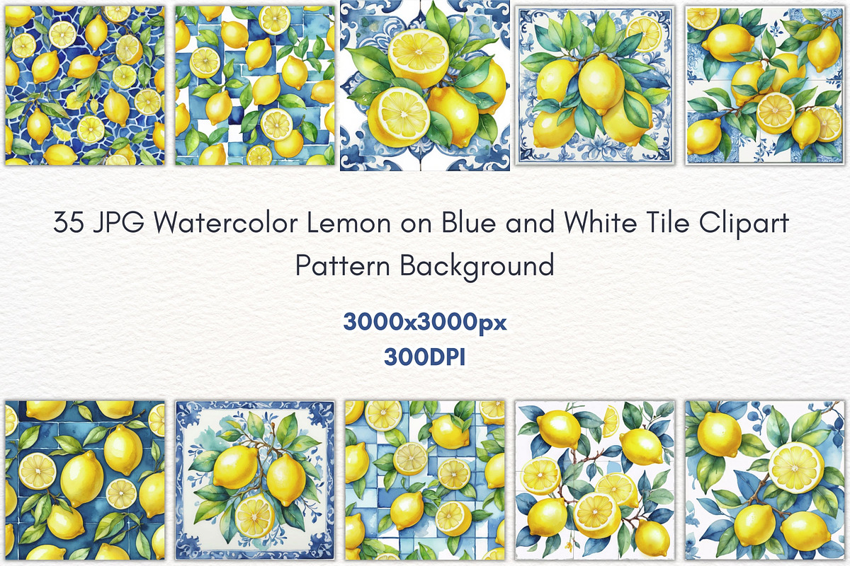 35JPG WATERCOLOR LEMON BLUE TILE, a Background Graphic by Vachira Digital Studio (Photo 3 of 4)