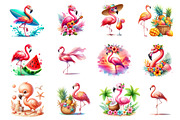 Watercolor Summer Flamingo Clipart, an Illustration by Dream Creation (Thumbnail 2 of 4)