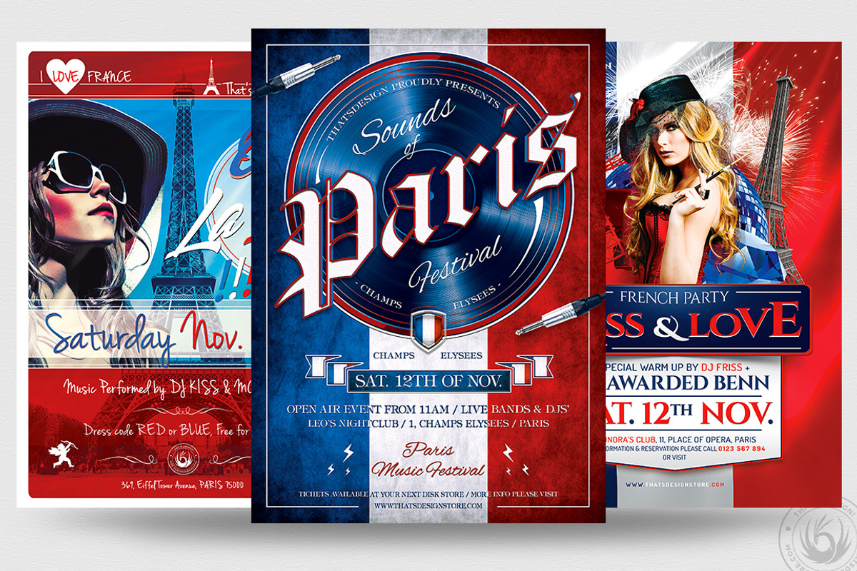 French Party Flyer Bundle, a Flyer Template by ThatsDesignArt (Photo 1 of 9)