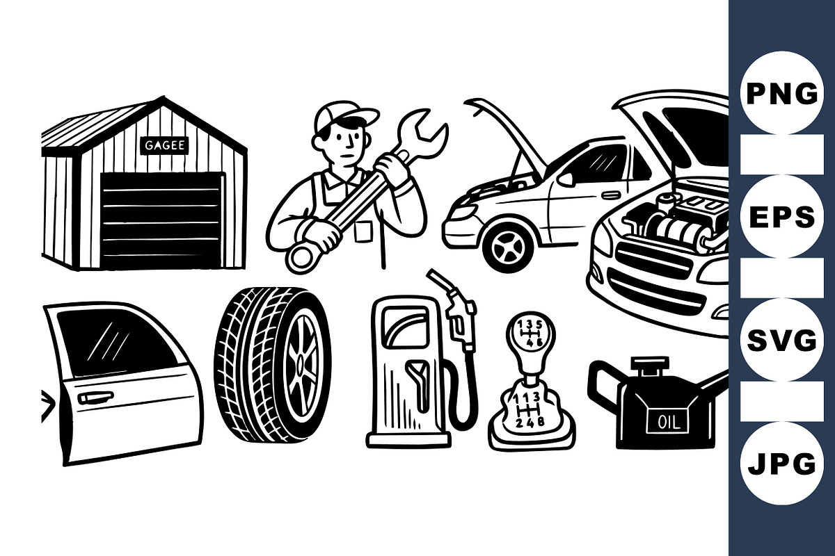 Automotive Repair Vector Set, an Illustration by designvectx (Photo 1 of 3)