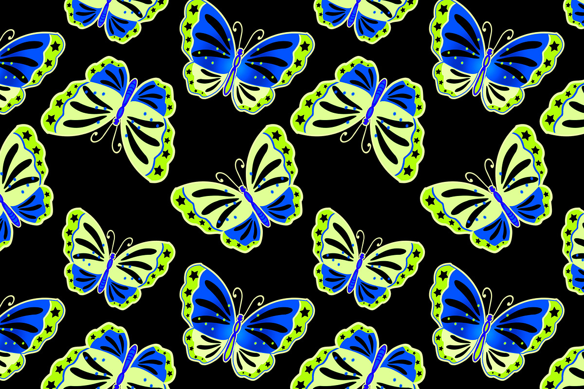 Butterflies Neon Blue on Black, a Pattern Graphic by Sharon Schwalbe (Photo 2 of 2)