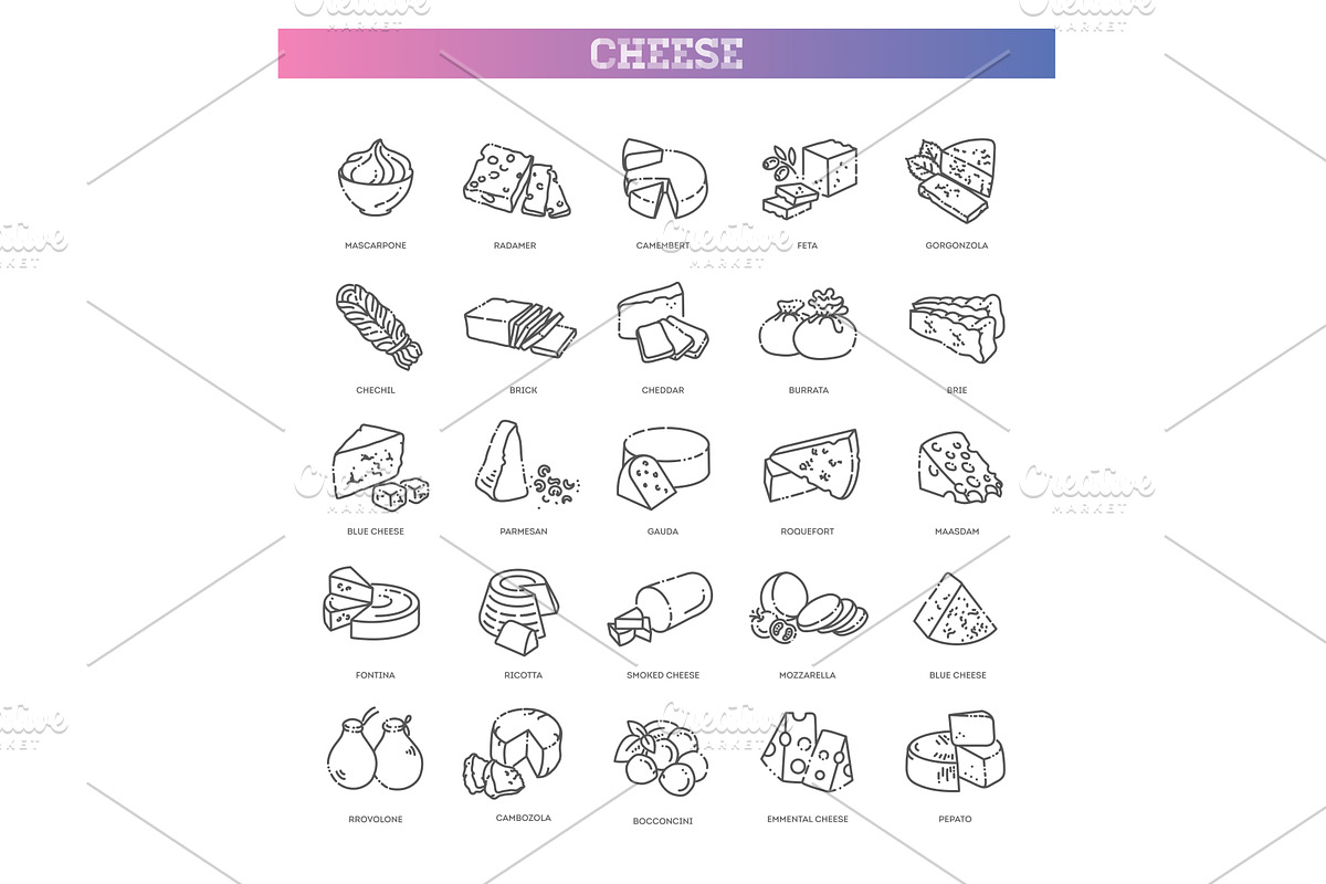 Cheese vector collection, a Food Illustration by Tettygreen