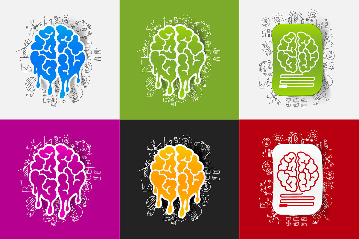 6 BRAIN STICKERS-business formulas, a Technology Illustration by Palau