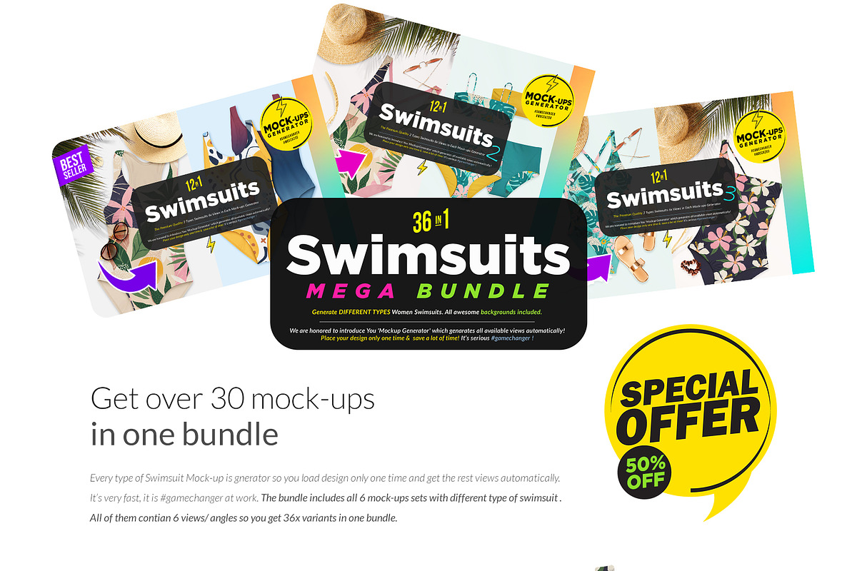 Mega Bundle Swimsuits 36x Mock-ups, a Print Template by Mocca Mockups Store (Photo 2 of 16)
