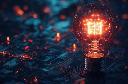 Illuminated lightbulb. AI technology concept, a Technology Photo by AlyaAnd