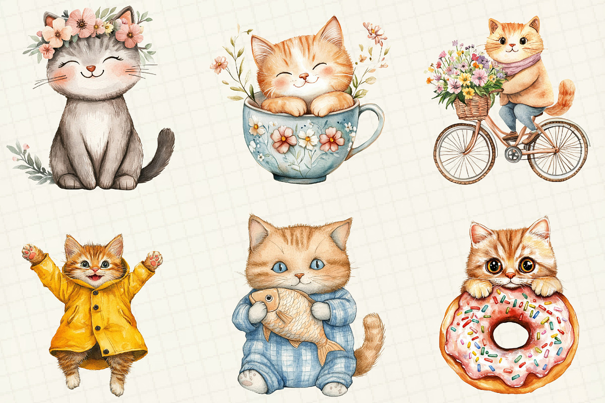 Cute Cat Sublimation Clipart, an Illustration by OK Design (Photo 2 of 5)