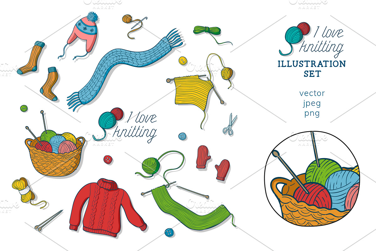 I love knitting illustration set, an Object Illustration by Illustrationsforteachers (Photo 2 of 2)