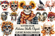 Autumn Skulls Clipart PNG Set, an Illustration by Craft Nest (Thumbnail 1 of 4)