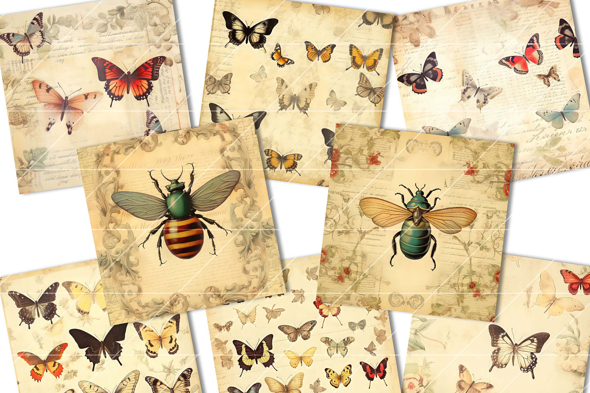 Vintage Bugs Junk Journal Paper, a Background Graphic by BusyDaydesign (Photo 2 of 9)