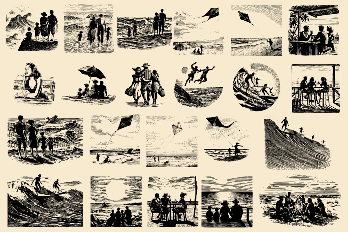 Vintage Coastal Travel Illustrations, an Object Illustration by Nocturnal Wolf (Photo 10 of 27)
