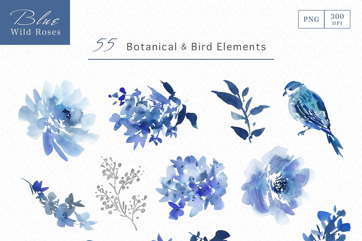 Watercolor Blue Roses with Birds, an Object Graphic by Sawango Designs (Photo 4 of 13)