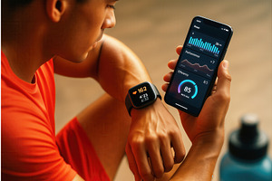 A man with a smartwatch and, a Technology Illustration by Sergey Kotenev