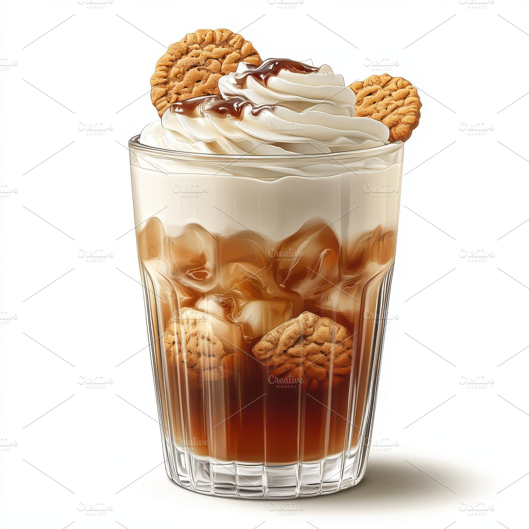 Realistic ice coffee with cream and, a Food & Drink Photo by Pixeness Studio