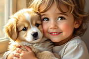Boy Child with Puppy, an Animal Illustration by Sharon Schwalbe (Thumbnail 3 of 3)