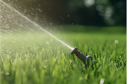 Water spray hose grass. Generate Ai, a Nature Photo by Ylivdesign