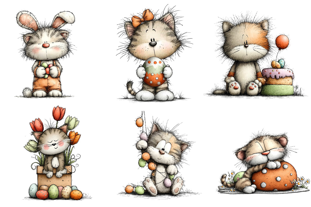 whimsical easter cats clipart, an Illustration by CreationArt (Photo 6 of 6)